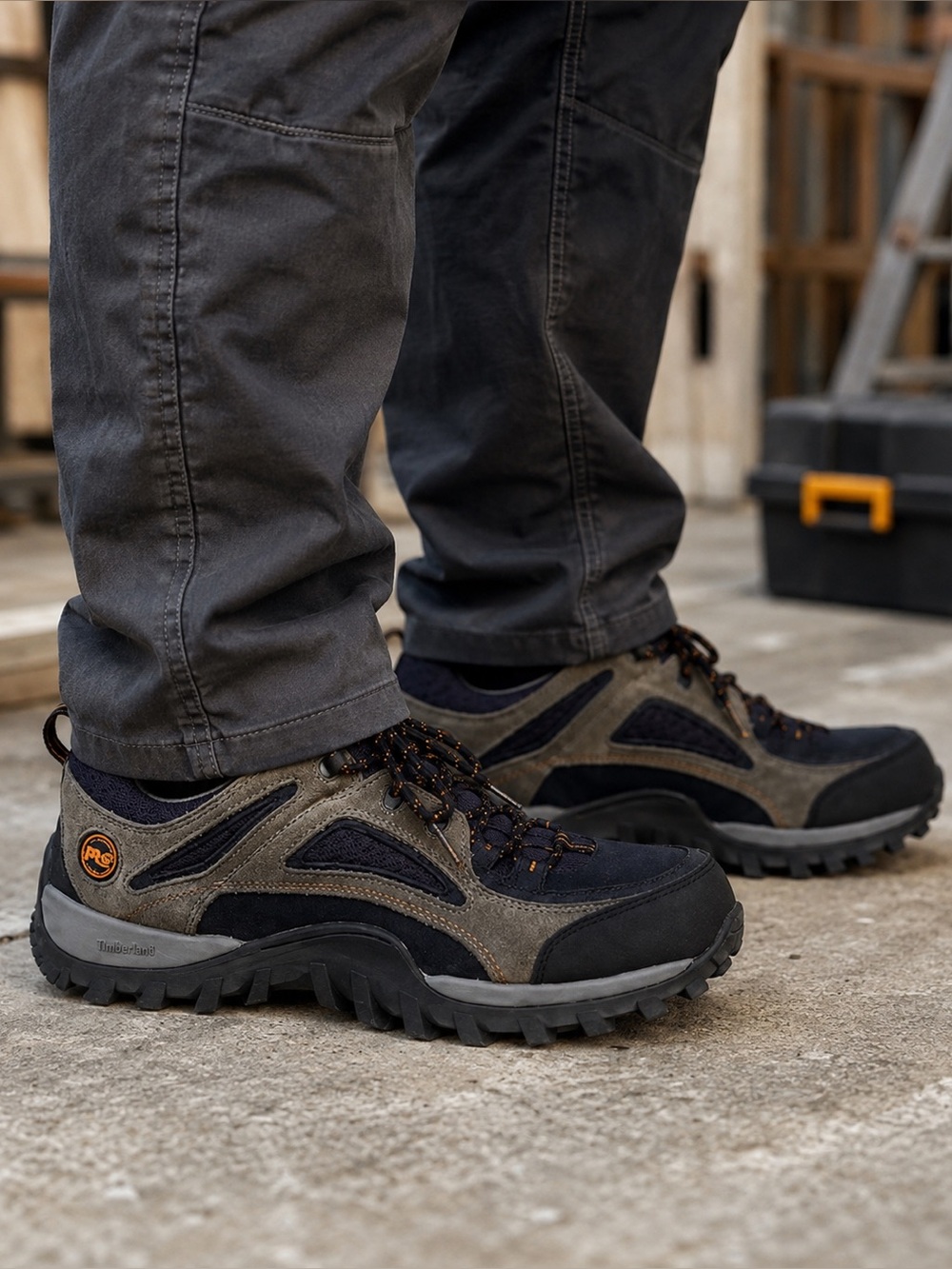 Timberland Men's MUDSILL Work Boot Navy and Gray Waterproof Steel Toe Pro 13W
